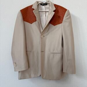 Maximos Italy Youth Blazer Size 14 Beige Western Ostrich Panel Lined Jacket